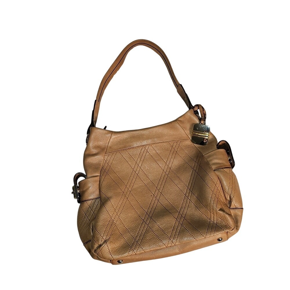 SOFT Leather B Makowski Camel with Side Pockets Satchel Handbag with turnlocks.